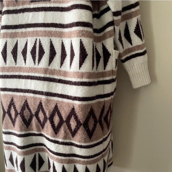 JOIE Aztec Tan Brown Long Sleeve Open Front Duster Sweater Cardigan Small - Picture 14 of 16